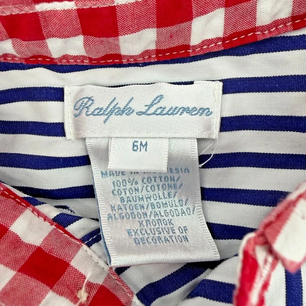 Ralph Lauren Baby Boys Cotton Nautical Romper Blue White Stripe 6M Button Front